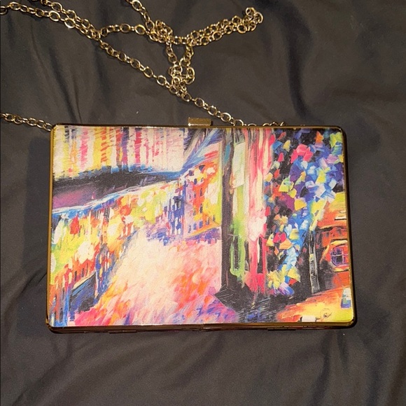 Sondra Roberts Colorful Artistic Abstract Women's Clutch Gold Chain Strap - Picture 4 of 11